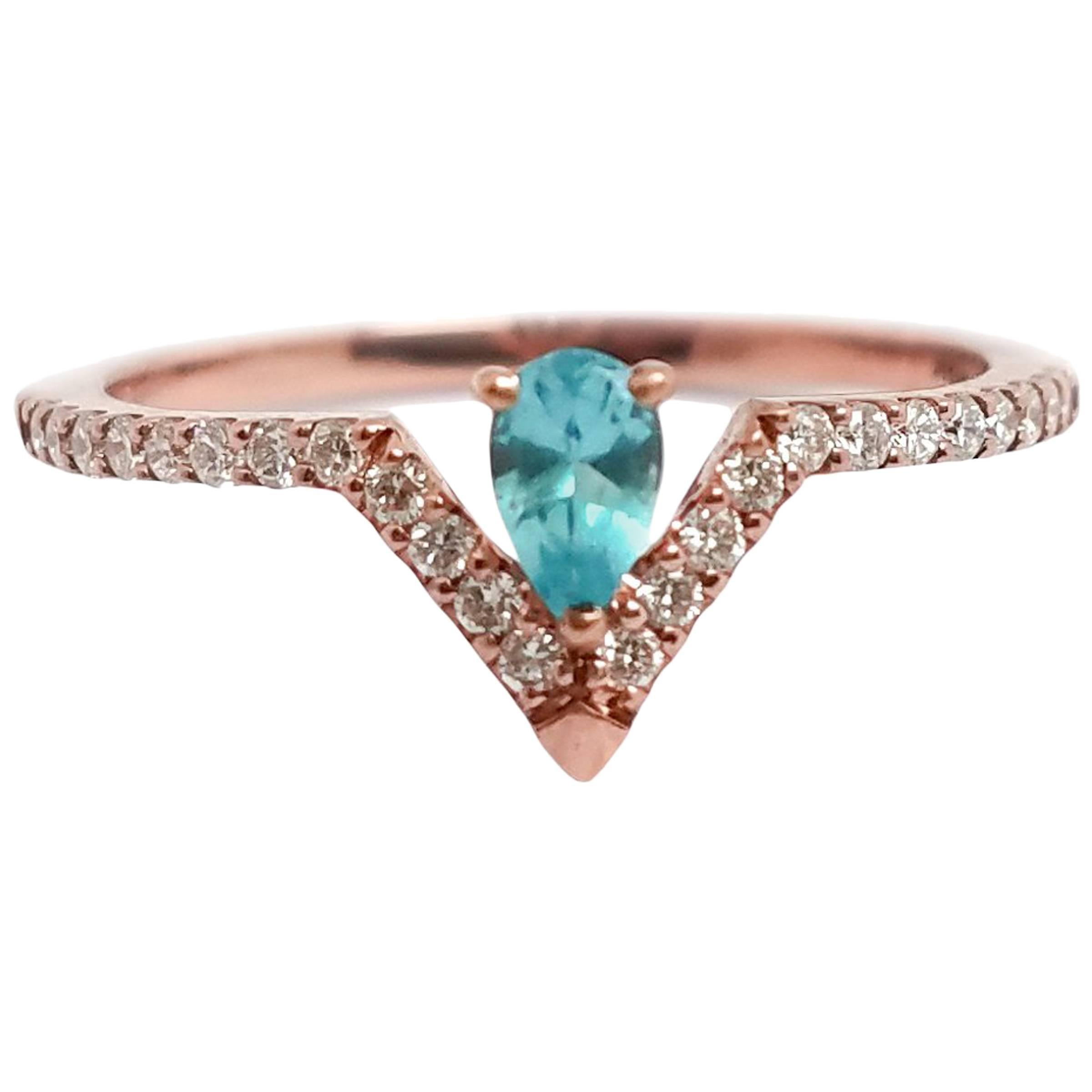 Pear Paraiba Blue Apatite and Diamond Ring