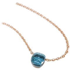 Pomellato Nudo Collection Blue Topaz Pendant and Chain Petit Size 18 Karat Gold