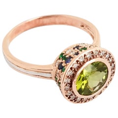 Peridot Sapphire Emerald and Diamond Ring