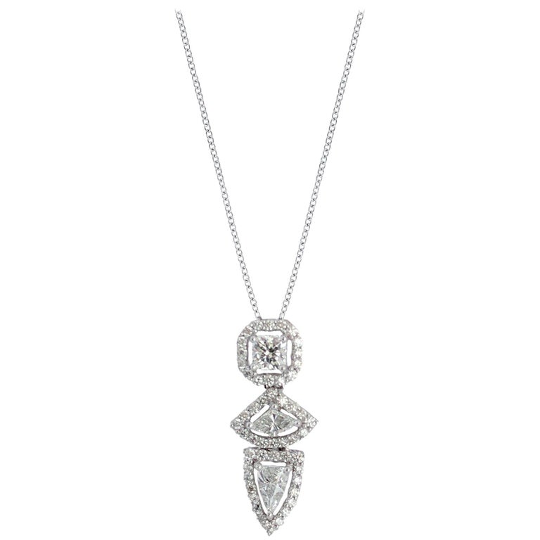 Three Fancy Diamond Vertical Necklace For Sale