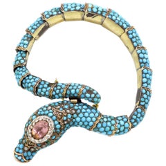 Persian Turquoise and Diamond Antique Snake Bracelet