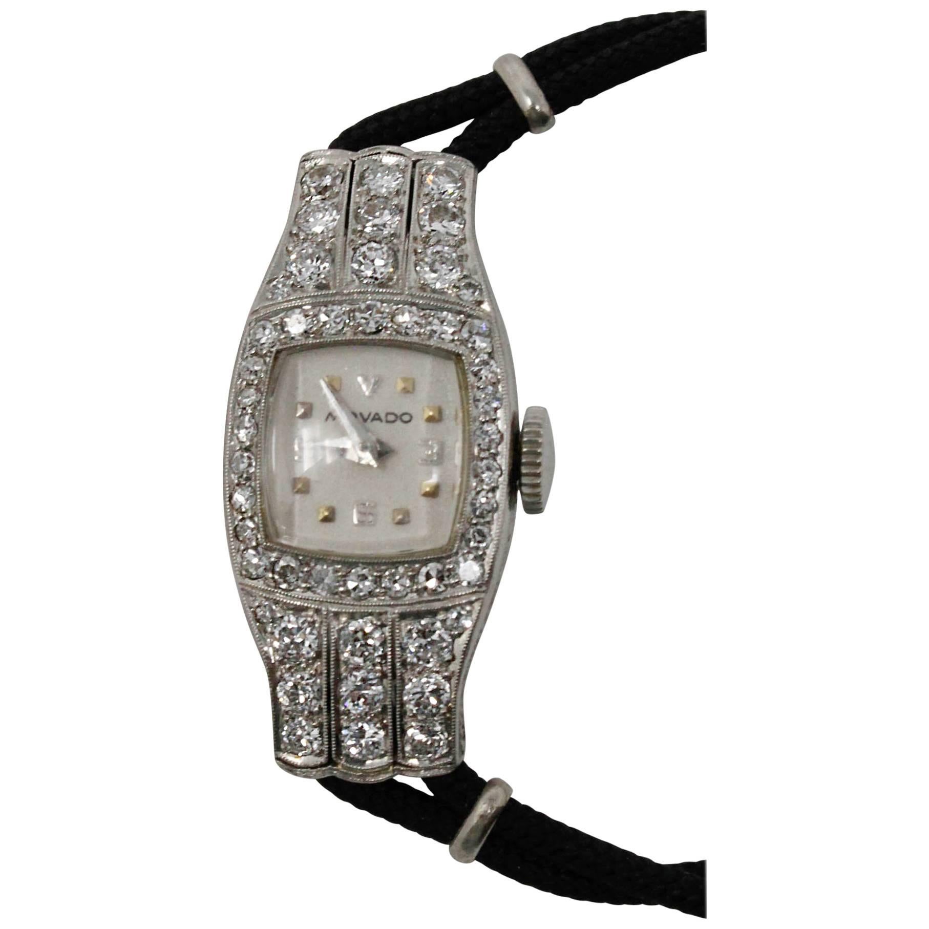 Movado Wristwatch in Platinum with 48 Diamonds For Sale