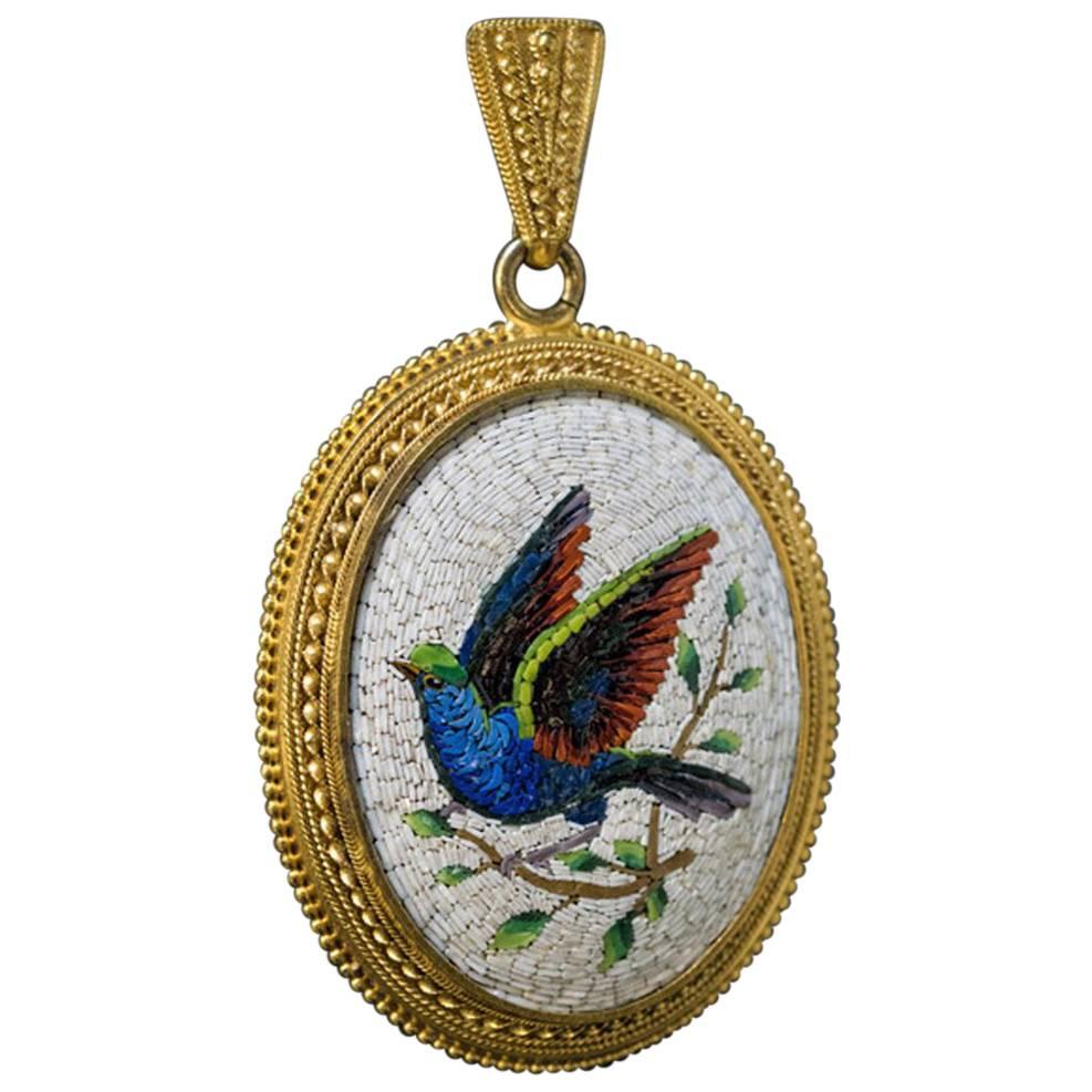 Antique 19th Century Italian Micro Mosaic Locket Pendant