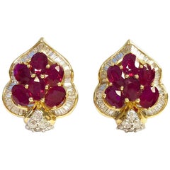 8 Carat of Rubies 3 Carat of Diamonds Gold Cluster Earrings