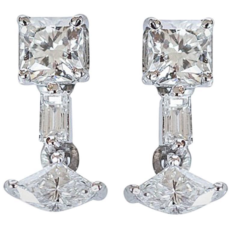 Fancy Square Diamond Dangler Earrings For Sale