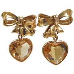 Citrine Heart Dangle Yellow Gold Earrings