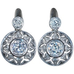 Antique Diamond Platinum Gold Openwork Earrings