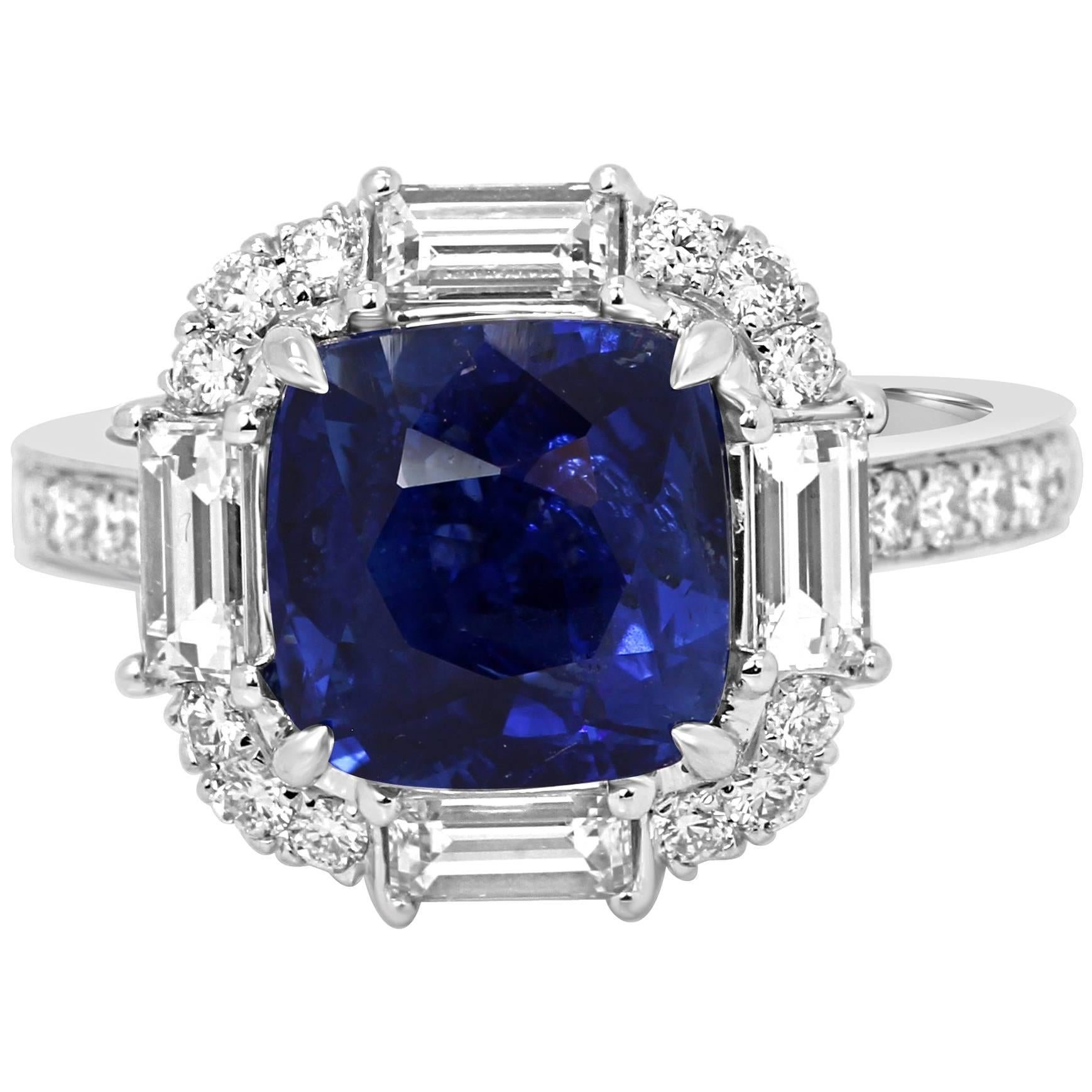 GIA Certified Ceylon Blue Sapphire Diamond Halo Gold Bridal Fashion Ring