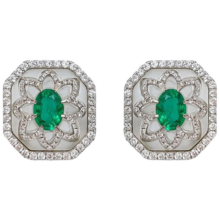 Rock Crystal and Emerald Earrings For Sale