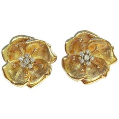 Vintage Diamond and Gold Dogwood Flower Earrings