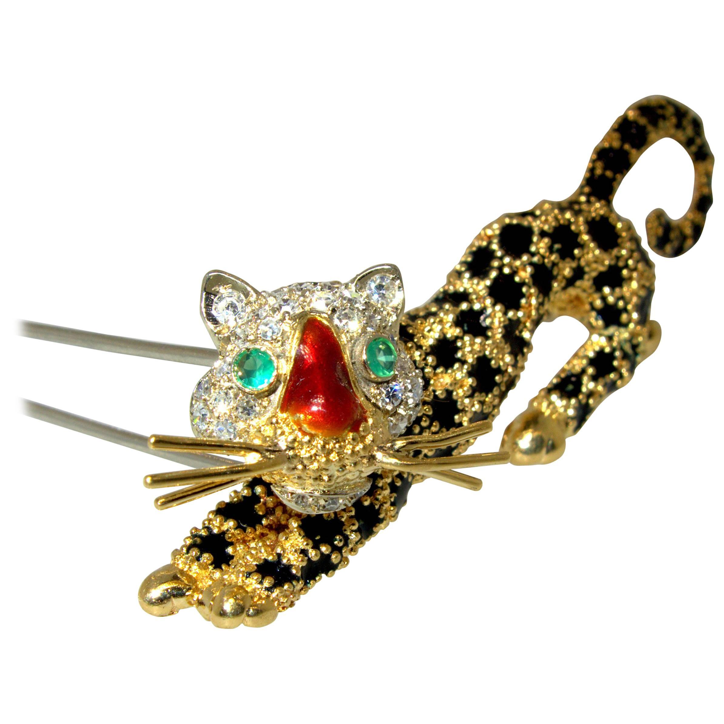 18 Karat Gold Panther Double Clip Brooch