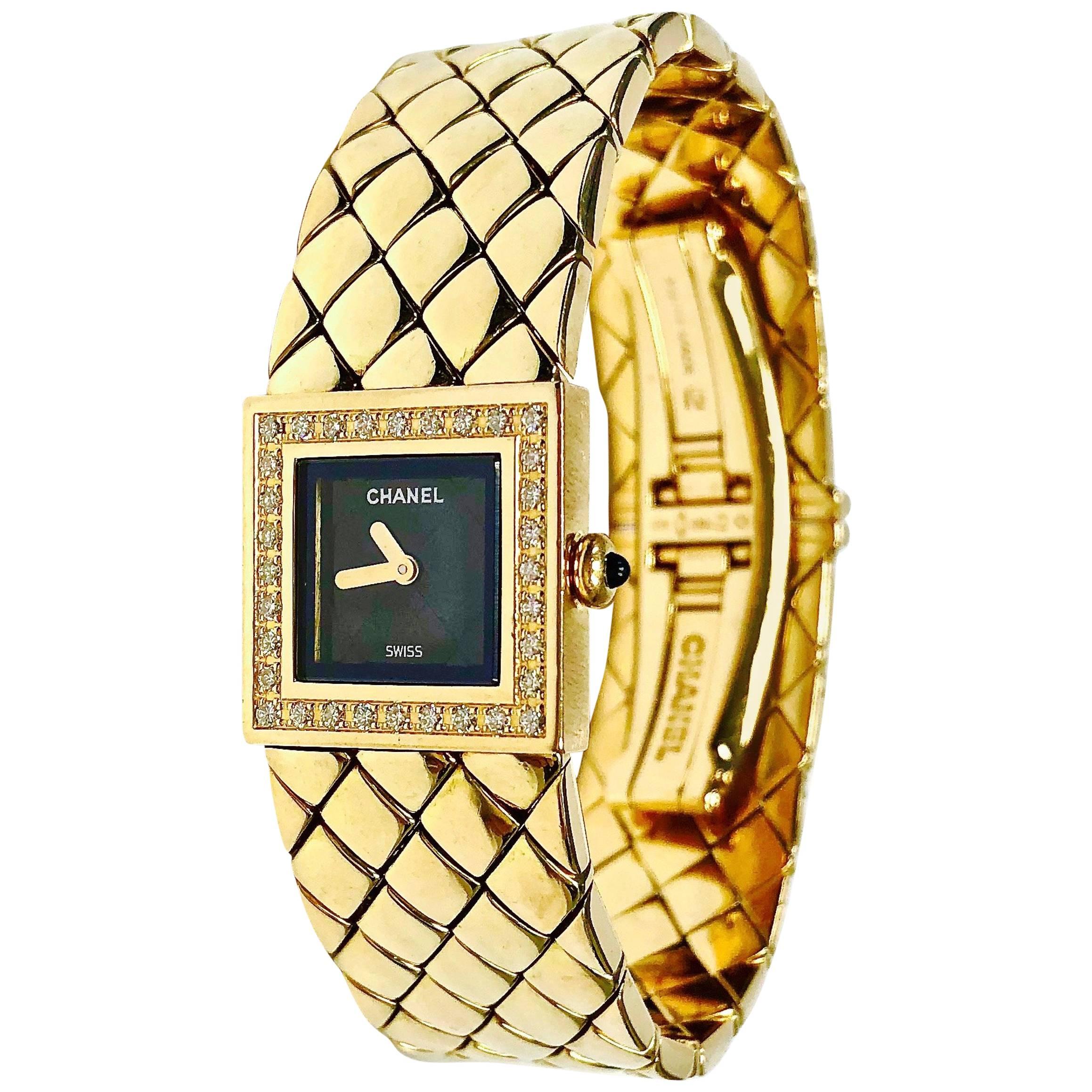 Chanel Ladies Yellow Gold Diamond Matelasse Quartz Wristwatch