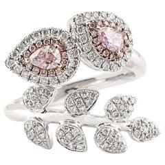GIA Certified Light Pink and White Diamond Leaf Wrap Ring