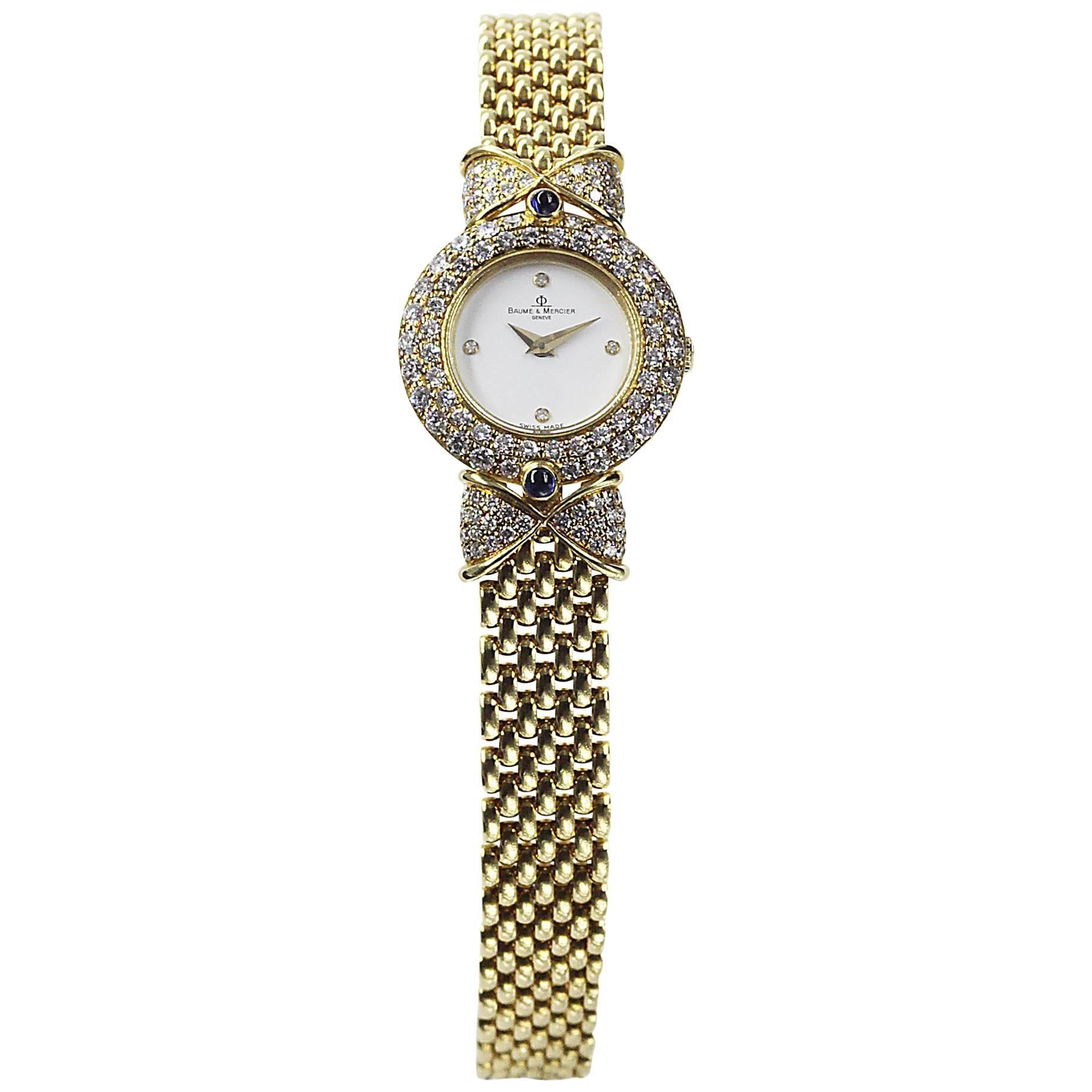 Baume & Mercier Ladies Yellow Gold Diamond Dress Quartz Wristwatch For Sale