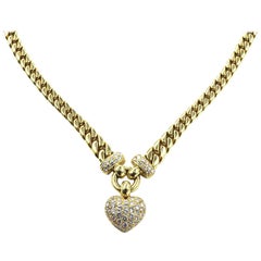 Custom Gold Diamond Heart Pendant Necklace with 18 Karat Miami Cuban Link Chain