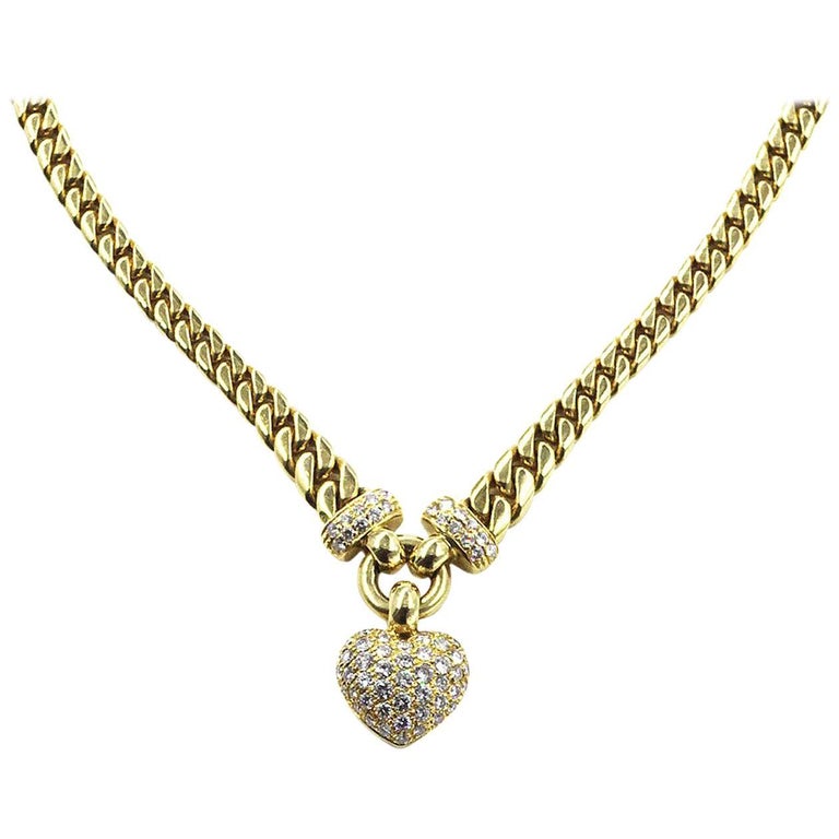 Custom Gold Diamond Heart Pendant Necklace with 18 Karat Miami Cuban