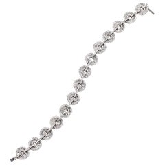 Delicate 18 Karat White Gold Diamond Bracelet with Baguettes and Round Stones