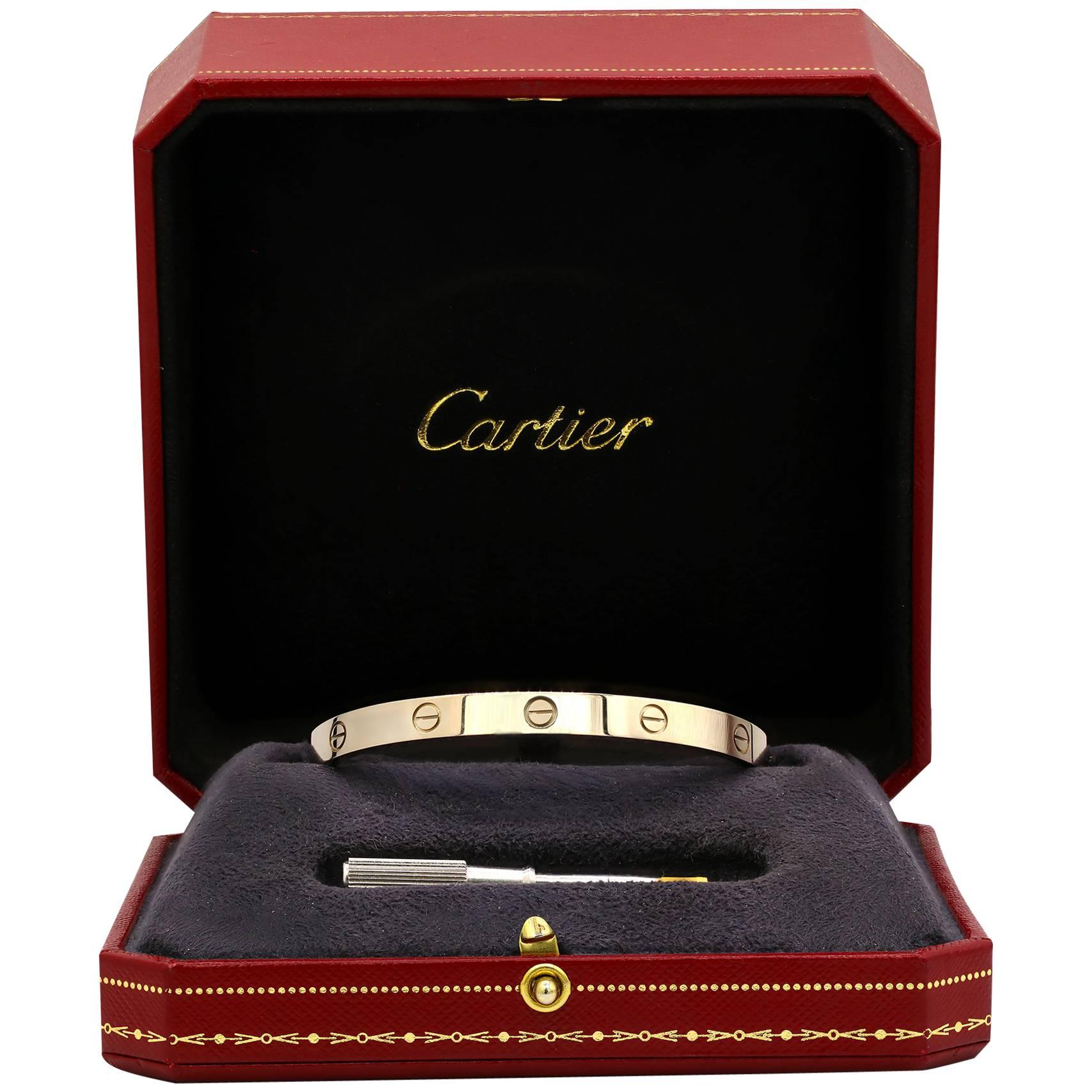 18 Karat White Gold Diamond "LOVE" Bangle Bracelet by Cartier