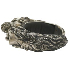 Octopus and Woman Silver Bangle Bracelet Cuff Japanese Shunga Erotic Statement