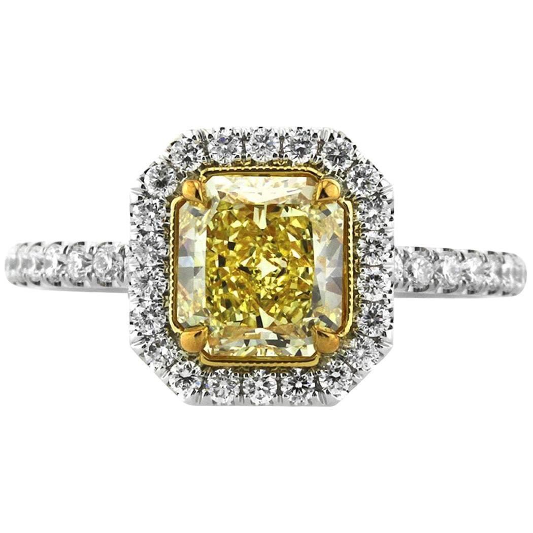 Mark Broumand 2.01 Carat Fancy Intense Radiant Cut Diamond Engagement Ring