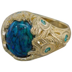 3.82 Carat Black Opal with Paraiba Tourmaline Peacock Ring in 18K Yellow Gold