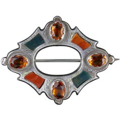 Antique Victorian Scottish Brooch Citrine Silver, circa 1860