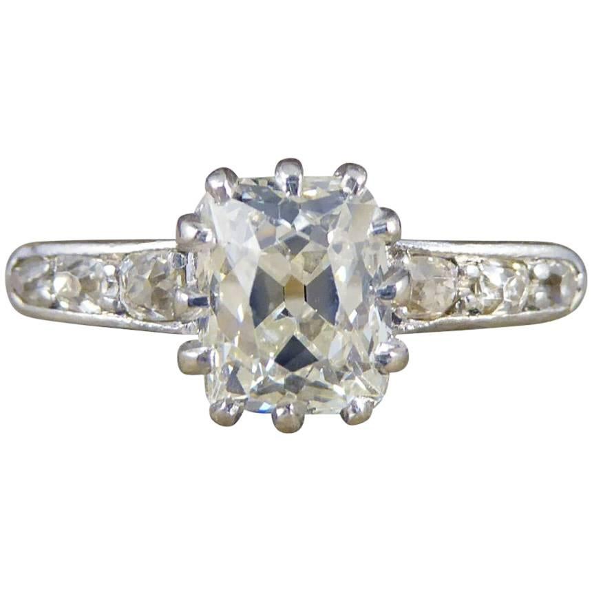 Antique 1.5ct Diamond Solitaire 18ct Engagement Ring with Diamond Shoulders