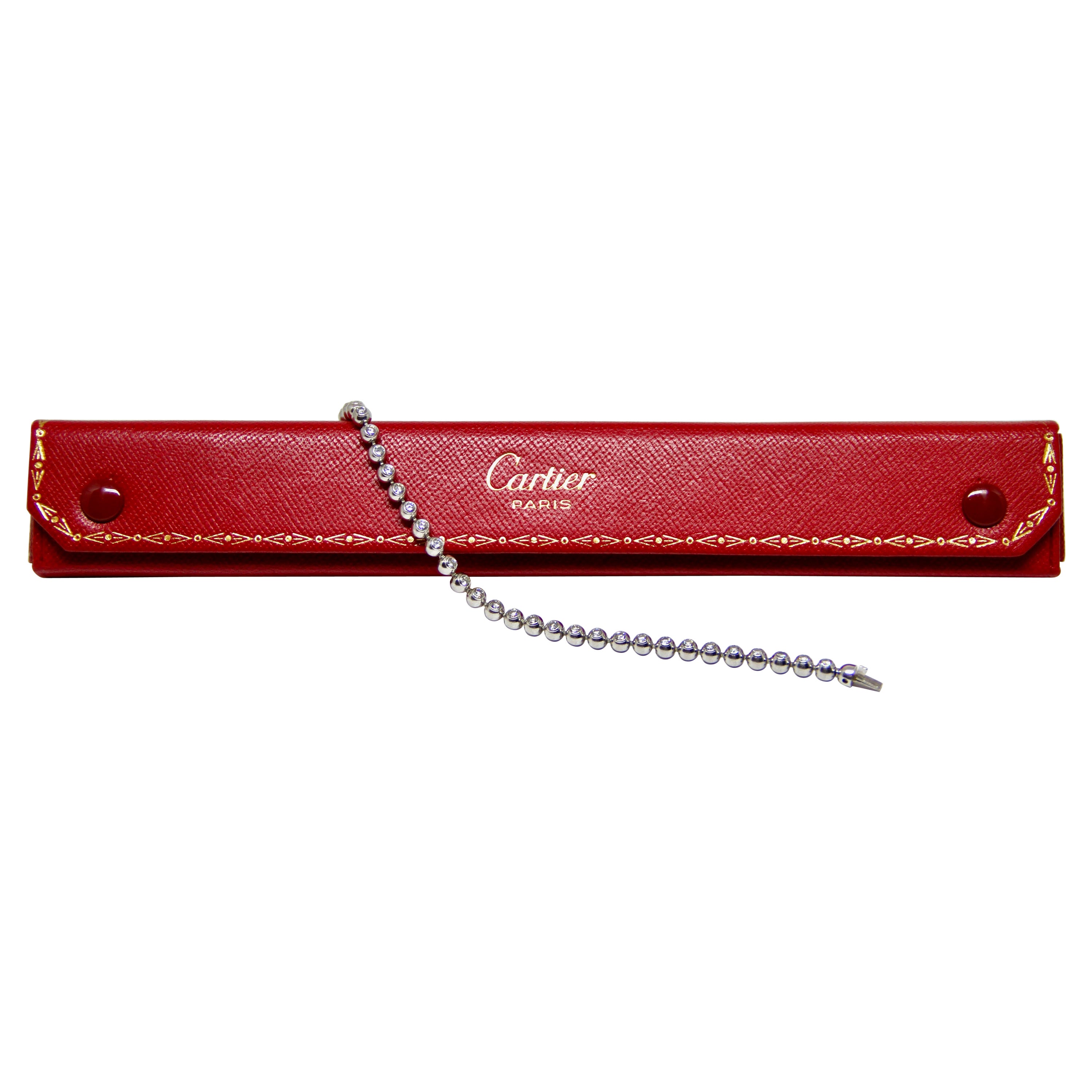 Cartier 18k White Gold Diamonds Perles De Diamants Tennis Bracelet For Sale