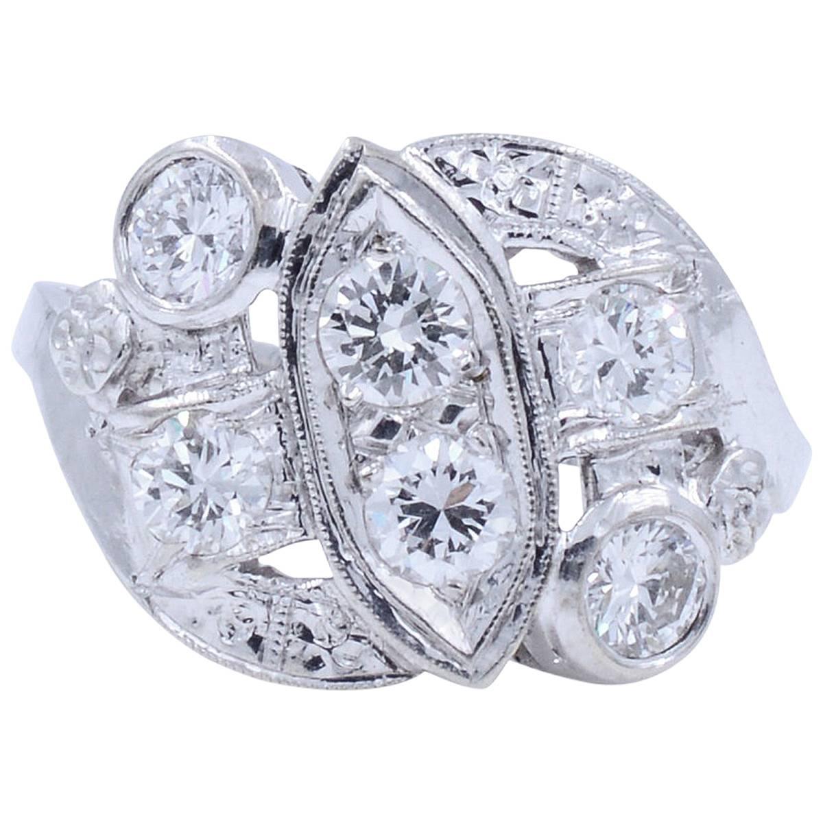 Edwardian Cluster Diamond Ring in Platinum with Old European Round Cuts