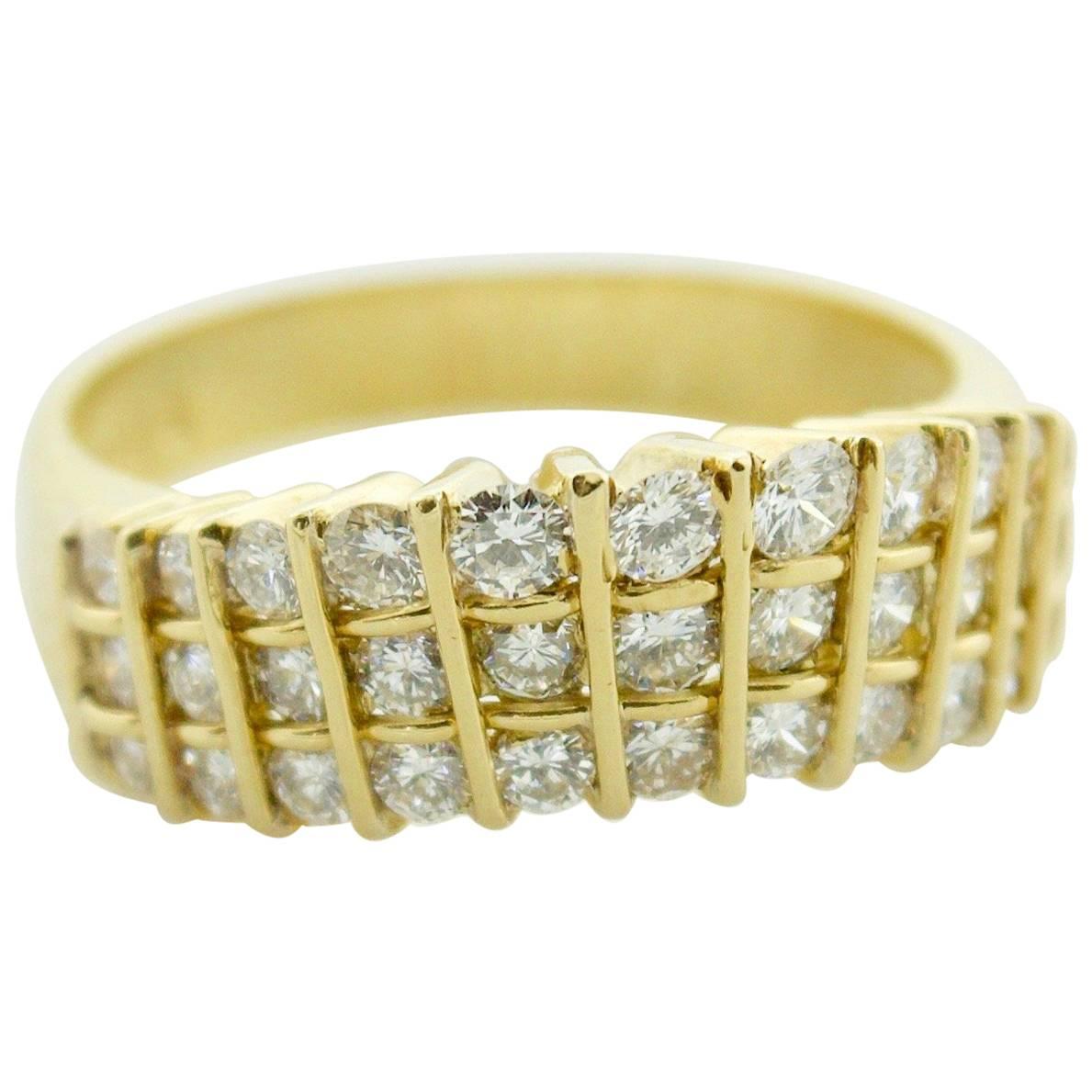 Stylish 18 Karat Yellow Gold Diamond Ring For Sale