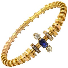 Victorian Sapphire and Diamond 14 Karat Gold Bracelet, circa 1900
