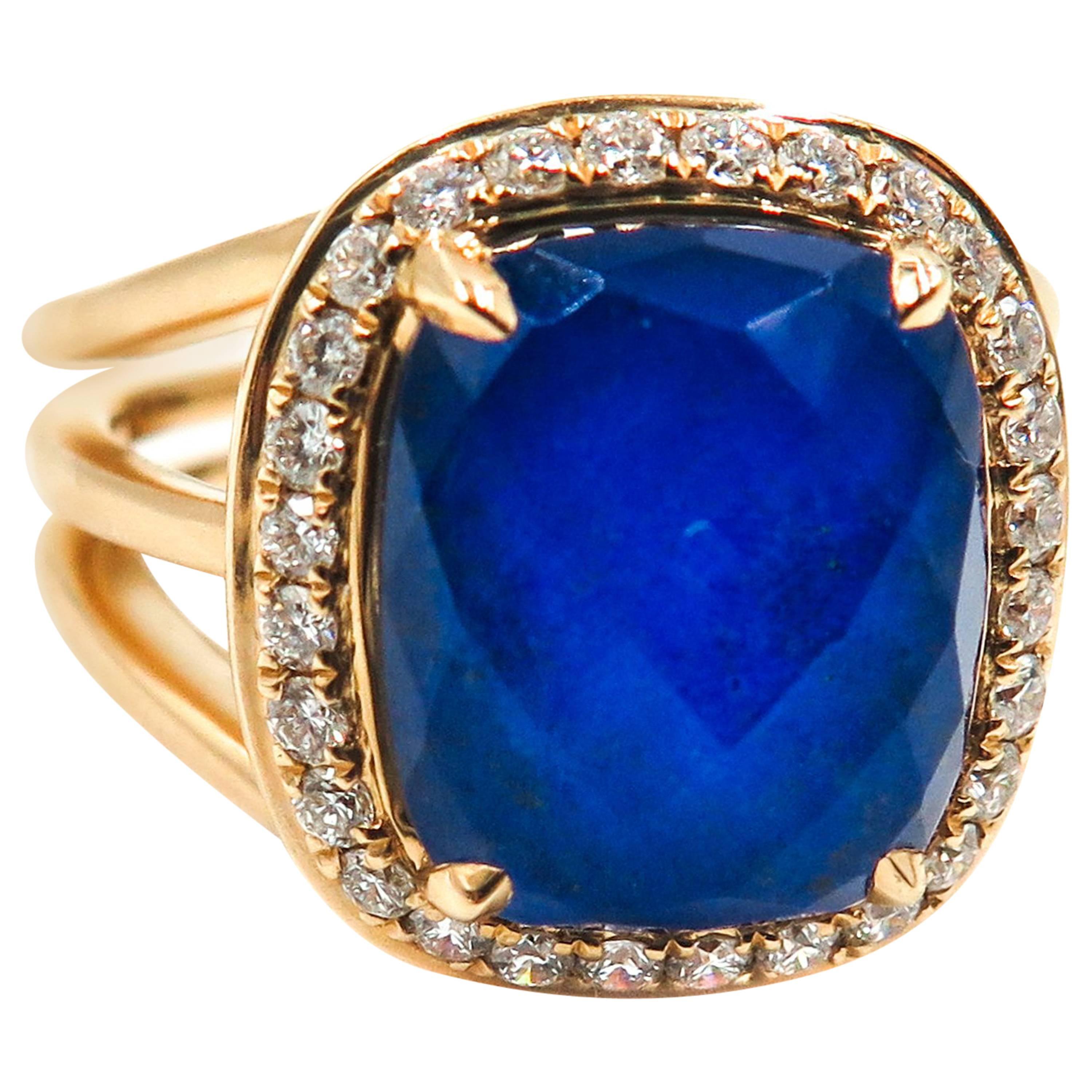 Lapis Lazuli and Diamond Yellow Gold Ring