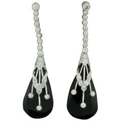 Vintage Style Onyx and Diamond Earrings in Platinum