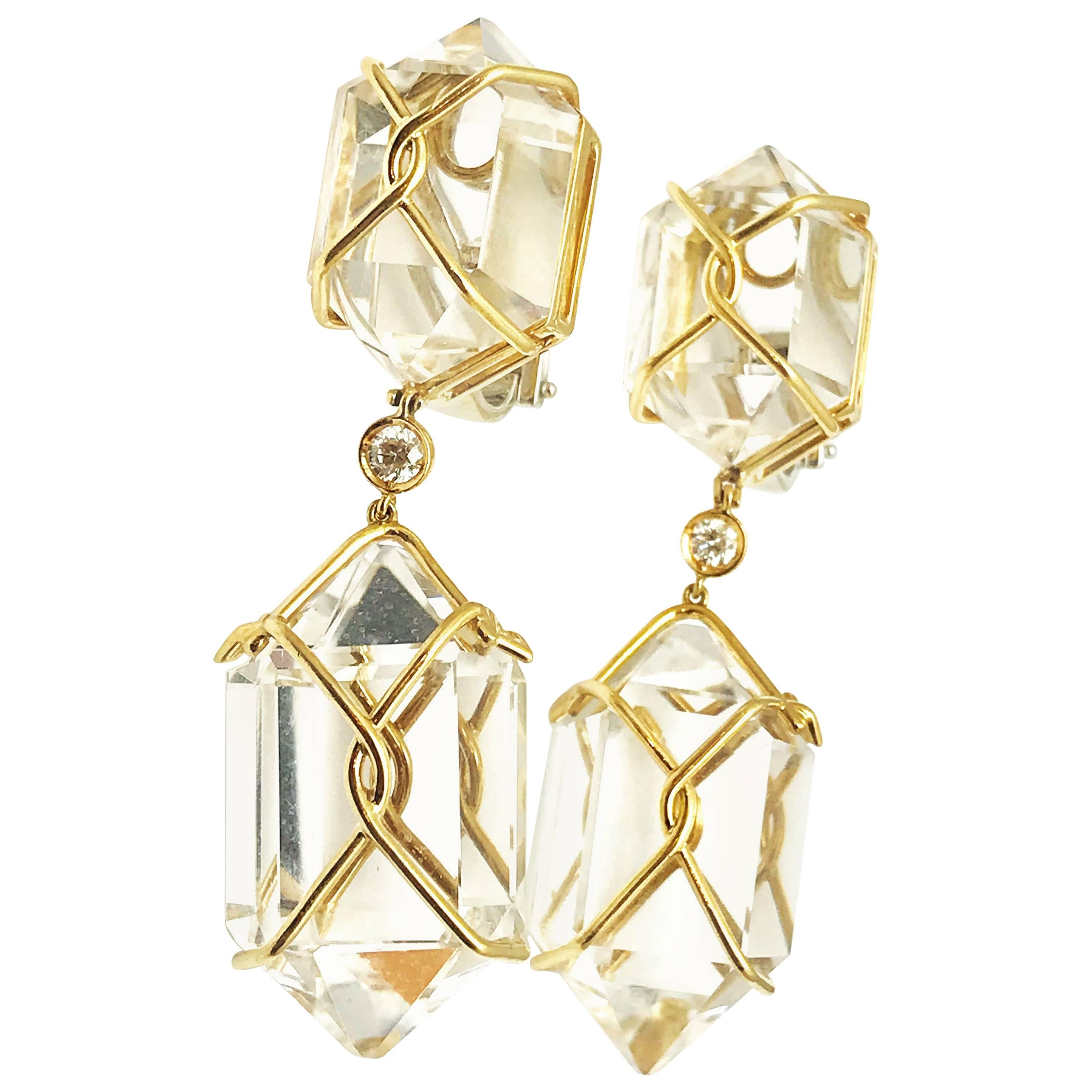 Verdura "Herkimer" Rock Crystal and Diamond Drop Earrings