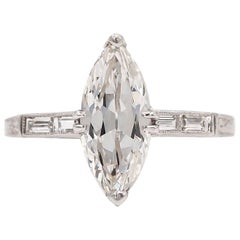GIA Certified 1.75 Carat Antique Marquise Cut Diamond Art Deco Engagement Ring