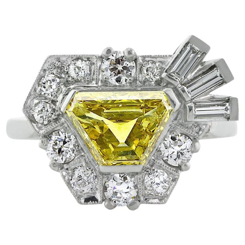 Mark Broumand 2.69ct Fancy Vivid Yellow Trapezoid Cut Diamond Engagement Ring