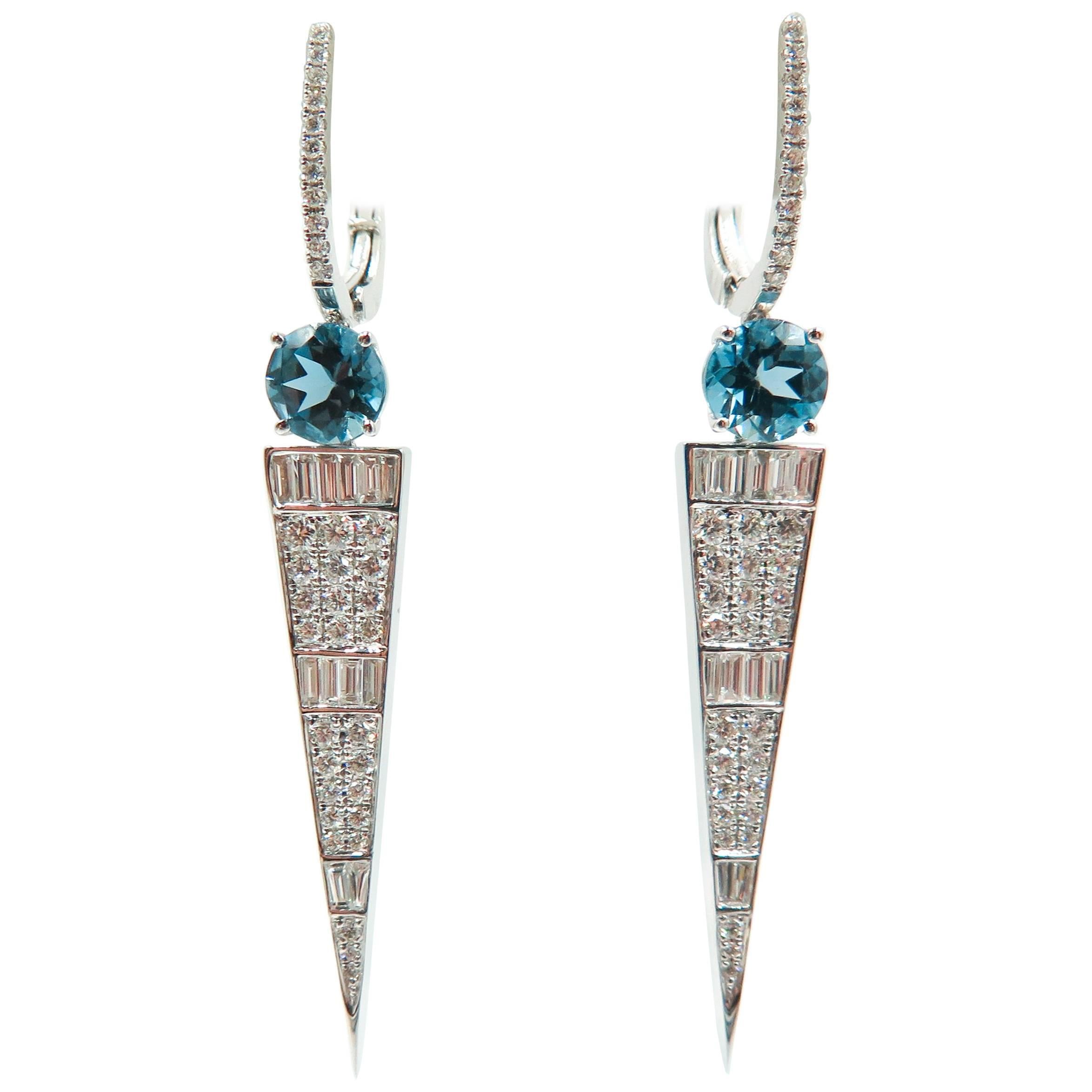 London Blue Topaz and Diamond White Gold Drop Earrings