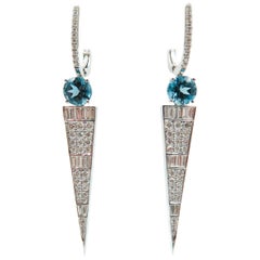 London Blue Topaz and Diamond White Gold Drop Earrings