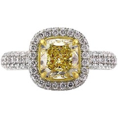 Mark Broumand 2.76ct Fancy Intense Yellow Cushion Cut Diamond Engagement Ring