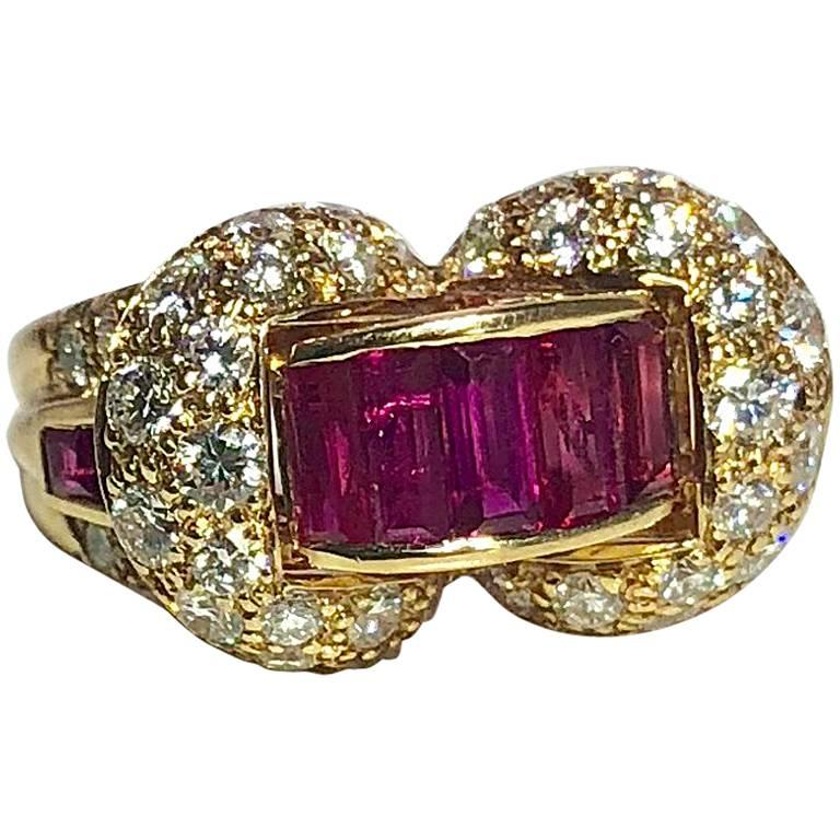 Oscar Heyman and Brothers 18 Karat Gold, Ruby and Diamond Cocktail Ring For Sale