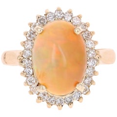4.02 Carat Opal Diamond 14K Yellow Gold Cocktail Ring