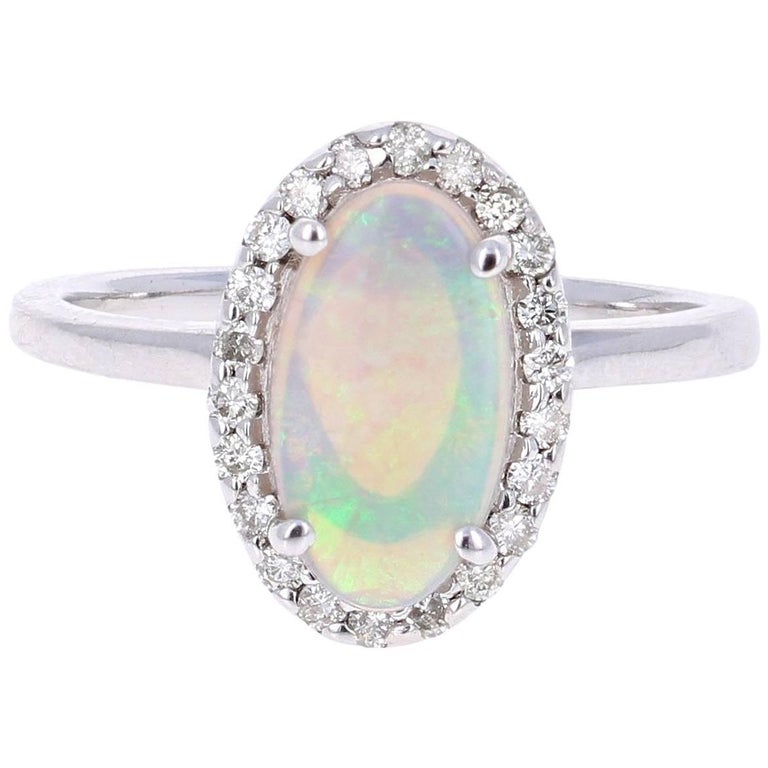 1.25 Carat Oval Cut Opal Diamond White Gold Cocktail Ring For Sale at ...
