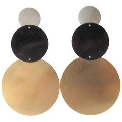 Heidi Abrahamson Sterling Silver Geometric Modernist Brass Earrings