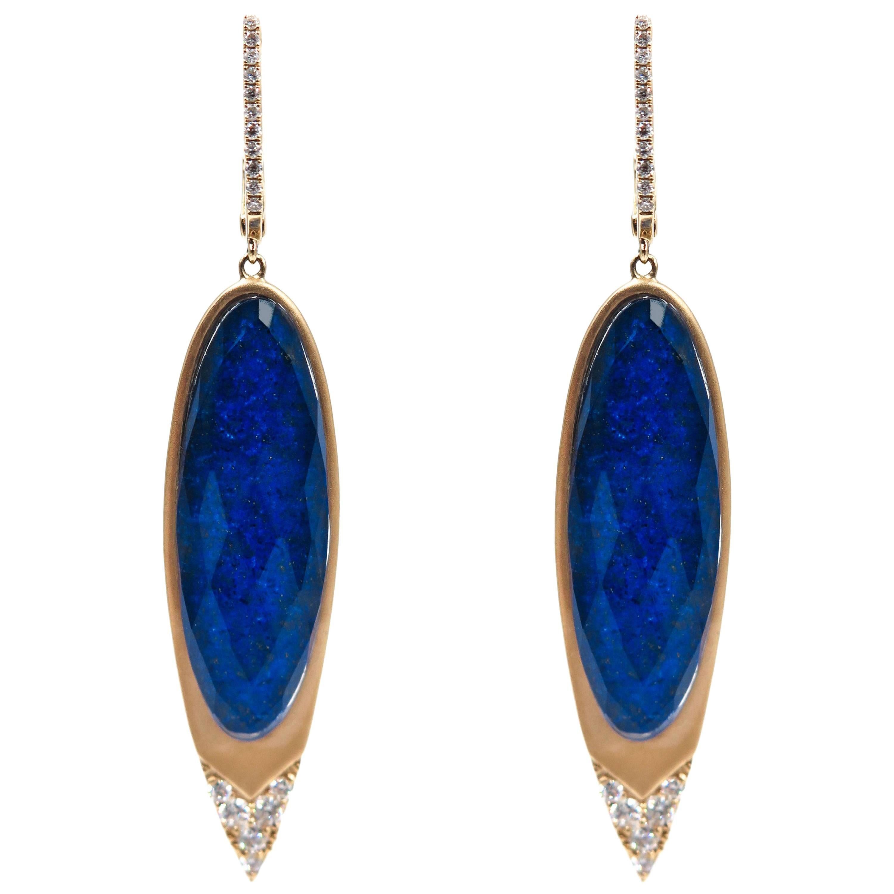 Lapiz Lazuli and Diamond Gold Earrings