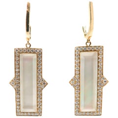 Mother-of-Pearl, Quartz and Diamond Yellow Gold Drop Earrings