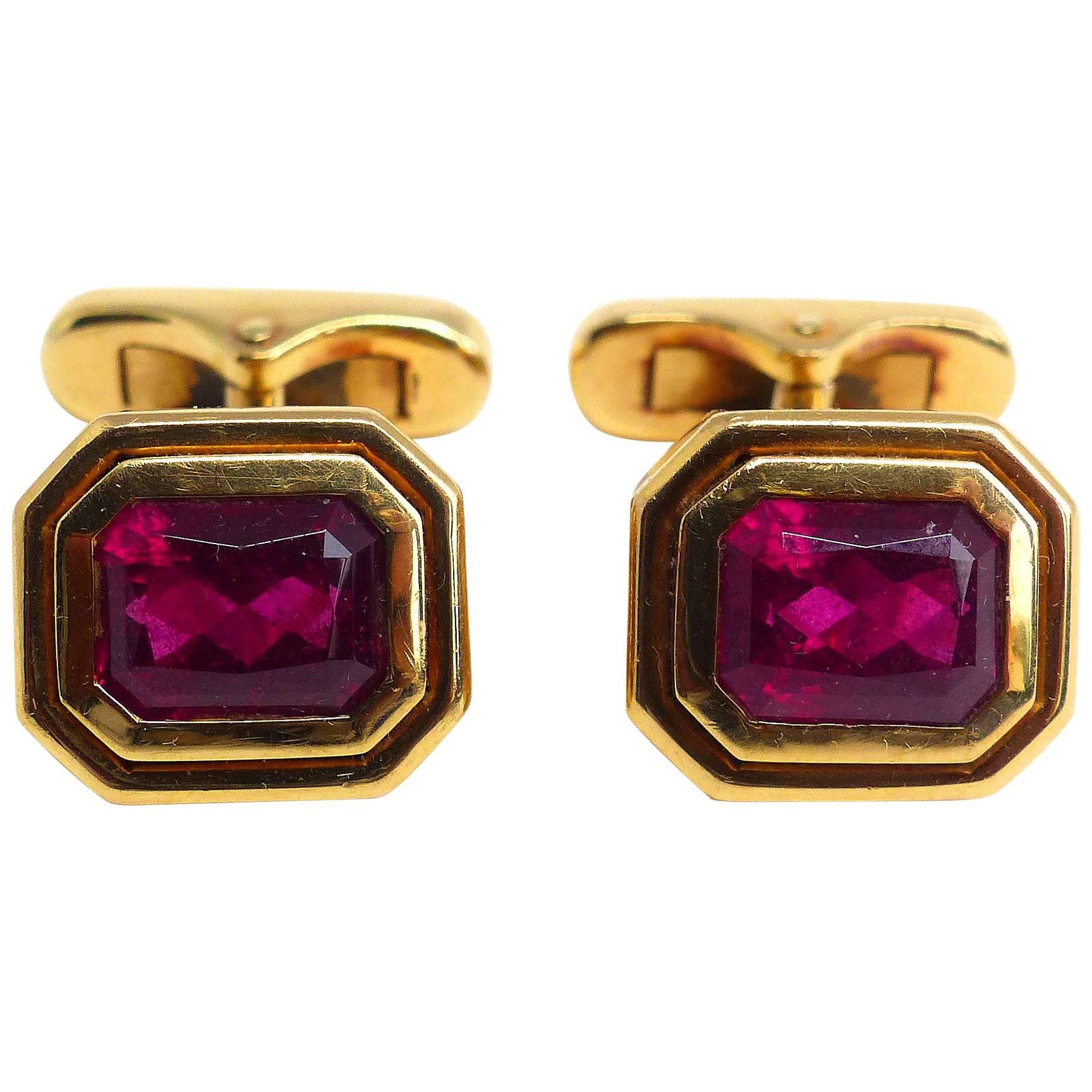 Cufflinks in Rose Gold with 2 Rubelites.