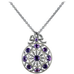 Antique Victorian Amethyst Marcasite Necklace French Silver, circa 1900