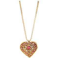 Ruby, Sapphire, Pink Tourmaline, 22 Carat Gold Long Necklace, Unique Piece