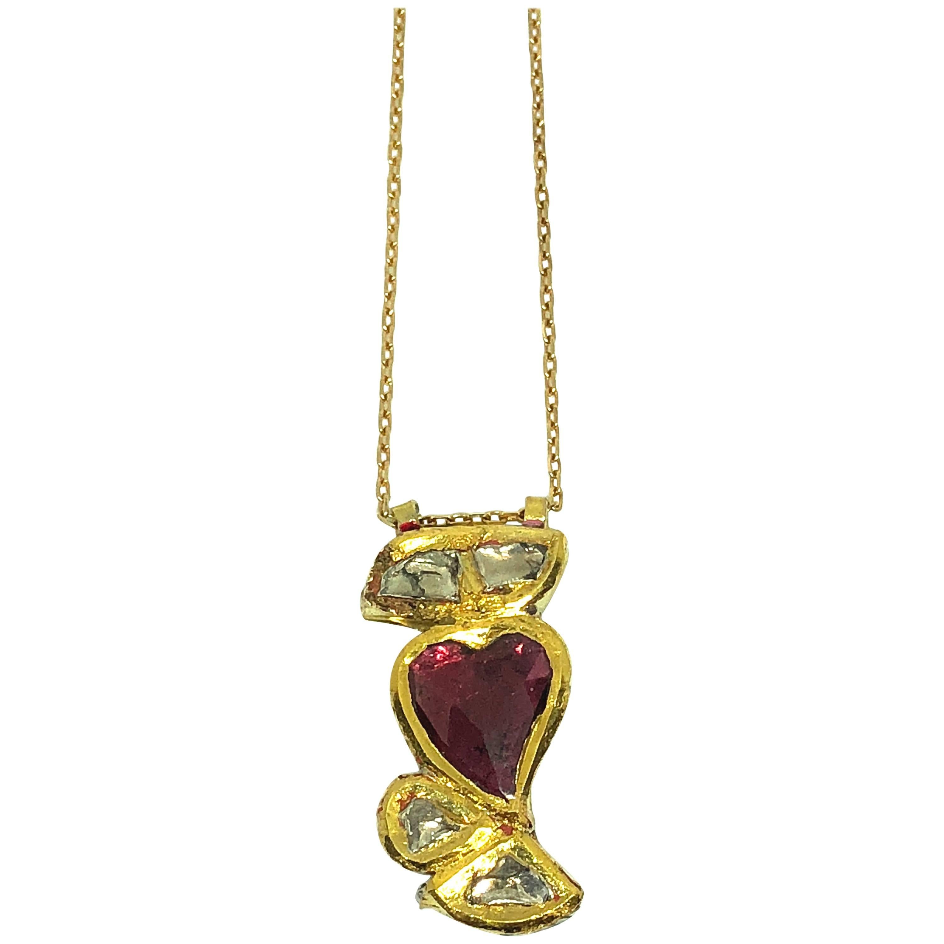 Diamonds and Ruby 22K Gold Necklace