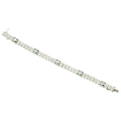 Art Deco Platinum Diamond and Emerald Line Bracelet